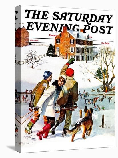 "Ice-Skating in the Country," Saturday Evening Post Cover, December 1, 1971-John Falter-Stretched Canvas