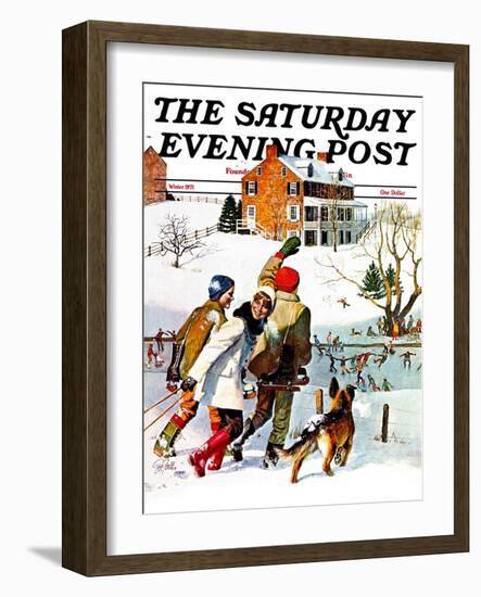 "Ice-Skating in the Country," Saturday Evening Post Cover, December 1, 1971-John Falter-Framed Giclee Print