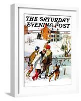 "Ice-Skating in the Country," Saturday Evening Post Cover, December 1, 1971-John Falter-Framed Giclee Print