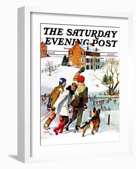 "Ice-Skating in the Country," Saturday Evening Post Cover, December 1, 1971-John Falter-Framed Giclee Print