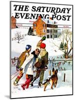 "Ice-Skating in the Country," Saturday Evening Post Cover, December 1, 1971-John Falter-Mounted Giclee Print