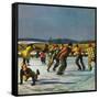 "Ice Skating on Pond", January 26, 1952-John Falter-Framed Stretched Canvas