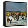 "Ice Skating on Pond", January 26, 1952-John Falter-Framed Stretched Canvas