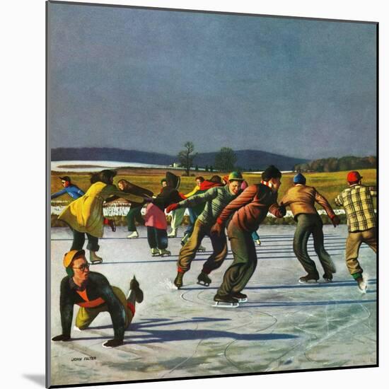 "Ice Skating on Pond", January 26, 1952-John Falter-Mounted Giclee Print