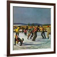 "Ice Skating on Pond", January 26, 1952-John Falter-Framed Giclee Print