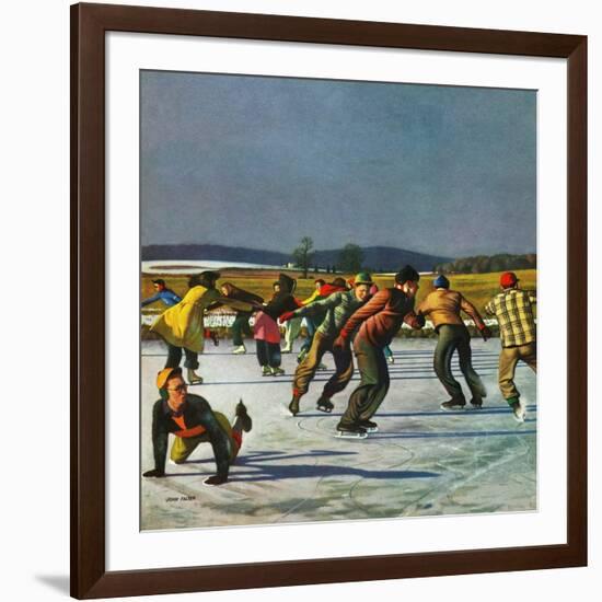 "Ice Skating on Pond", January 26, 1952-John Falter-Framed Giclee Print