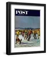 "Ice Skating on Pond" Saturday Evening Post Cover, January 26, 1952-John Falter-Framed Giclee Print
