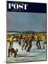 "Ice Skating on Pond" Saturday Evening Post Cover, January 26, 1952-John Falter-Mounted Giclee Print