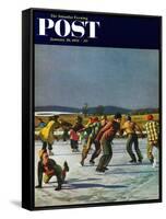 "Ice Skating on Pond" Saturday Evening Post Cover, January 26, 1952-John Falter-Framed Stretched Canvas