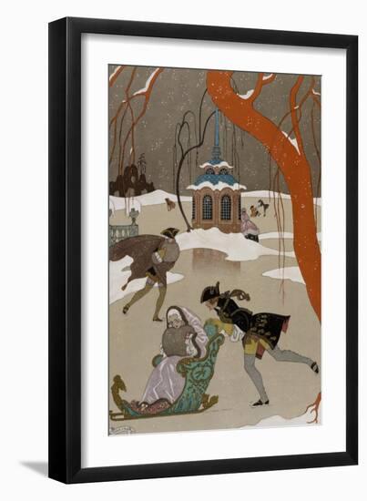 Ice Skating on the Frozen Lake-Georges Barbier-Framed Premium Giclee Print