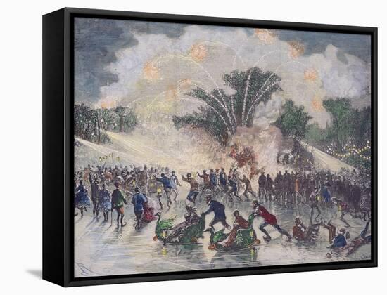 Ice-Skating Party at the Bois De Boulogne, Paris-Édouard Riou-Framed Stretched Canvas