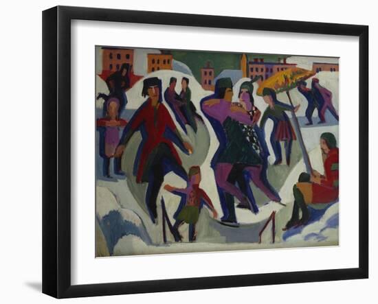 Ice Skating Rink with Skaters; Eisbahn Mit Schlittschuhlaeufern-Ernst Ludwig Kirchner-Framed Giclee Print