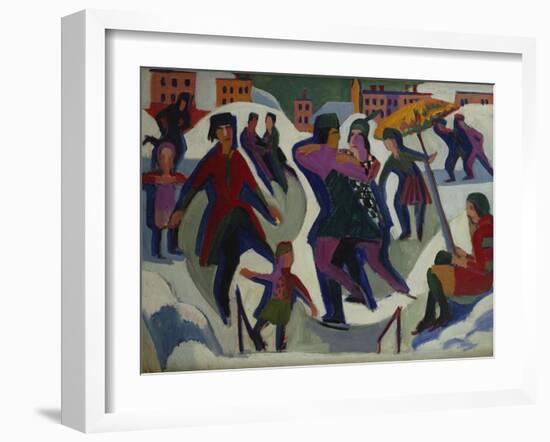 Ice Skating Rink with Skaters; Eisbahn Mit Schlittschuhlaeufern-Ernst Ludwig Kirchner-Framed Giclee Print