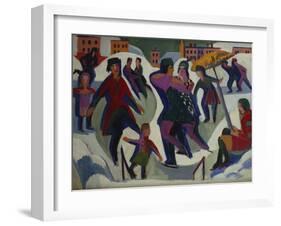 Ice Skating Rink with Skaters; Eisbahn Mit Schlittschuhlaeufern-Ernst Ludwig Kirchner-Framed Giclee Print