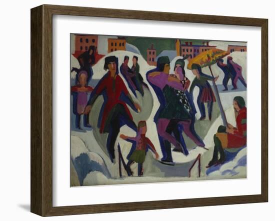 Ice Skating Rink with Skaters; Eisbahn Mit Schlittschuhlaeufern-Ernst Ludwig Kirchner-Framed Giclee Print