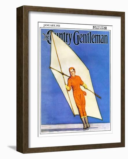 "Ice-Skating under Sail," Country Gentleman Cover, January 1, 1931-McClelland Barclay-Framed Giclee Print