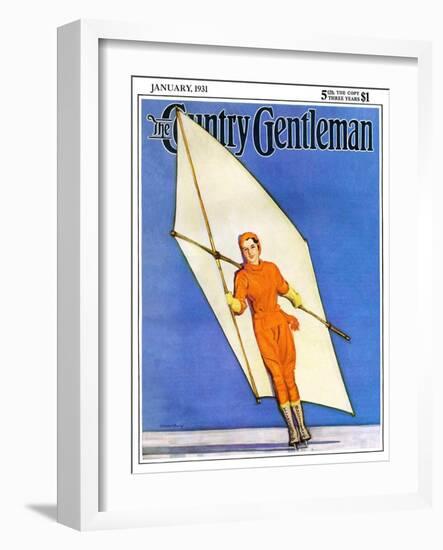 "Ice-Skating under Sail," Country Gentleman Cover, January 1, 1931-McClelland Barclay-Framed Giclee Print