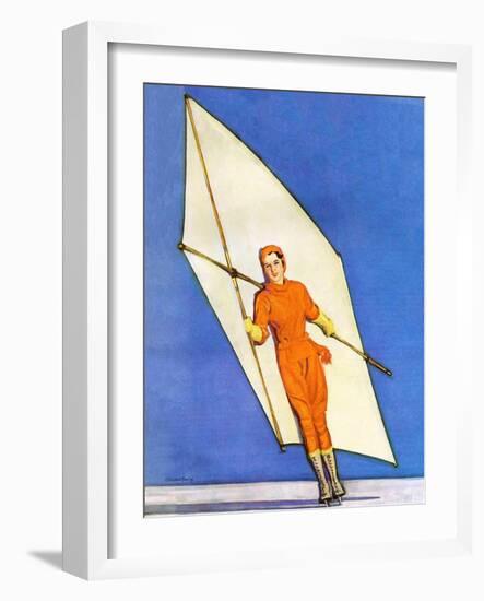 "Ice-Skating under Sail,"January 1, 1931-McClelland Barclay-Framed Giclee Print