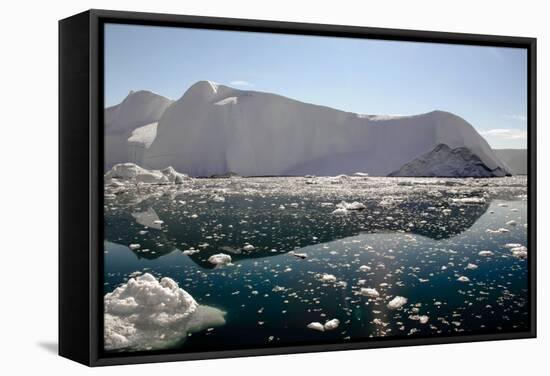 Iceberg and Pieces of Ice in Greenland-Françoise Gaujour-Framed Stretched Canvas