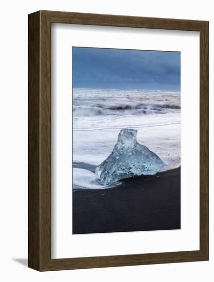 Iceberg from melting glacier on black sand beach near Jokulsarlon glacier lagoon-Ed Hasler-Framed Photographic Print