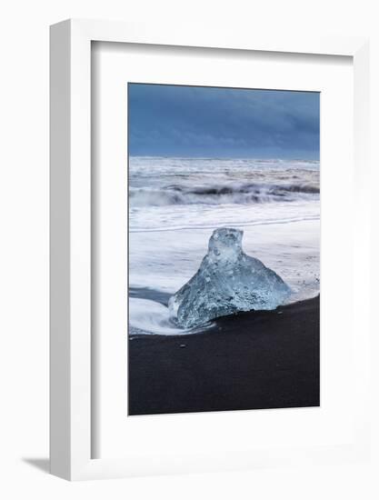 Iceberg from melting glacier on black sand beach near Jokulsarlon glacier lagoon-Ed Hasler-Framed Photographic Print