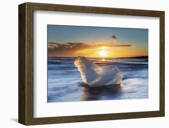 Iceberg from melting glacier on black sand beach near Jokulsarlon glacier lagoon-Ed Hasler-Framed Photographic Print