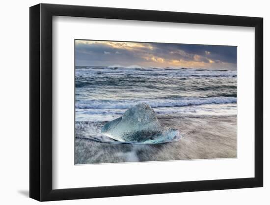 Iceberg from melting glacier on black sand beach near Jokulsarlon glacier lagoon-Ed Hasler-Framed Photographic Print