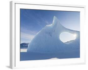 Iceberg frozen into the sea ice of the Uummannaq fjord system during winter. Greenland-Martin Zwick-Framed Photographic Print