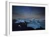 Iceberg on Black Sand Beach with Dramatic Sky-Alex Saberi-Framed Photographic Print