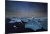 Iceberg on Black Sand Beach with Dramatic Sky-Alex Saberi-Mounted Photographic Print