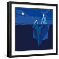 Iceberg Underwater and above Water at Night in the Moonlight. Vector Illustration-TatyanaTVK-Framed Art Print