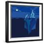 Iceberg Underwater and above Water at Night in the Moonlight. Vector Illustration-TatyanaTVK-Framed Art Print