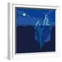 Iceberg Underwater and above Water at Night in the Moonlight. Vector Illustration-TatyanaTVK-Framed Art Print