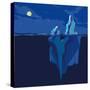 Iceberg Underwater and above Water at Night in the Moonlight. Vector Illustration-TatyanaTVK-Stretched Canvas