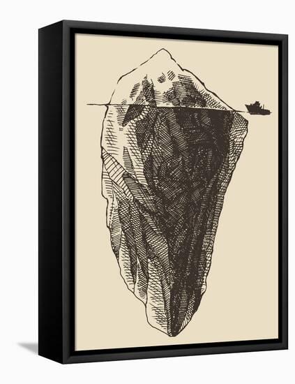 Iceberg with Icebreaker Vintage Engraved Illustration, Hand Drawn, Sketch-grop-Framed Stretched Canvas