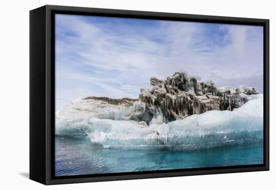 Iceberg with Moraine Material and Icicles at Booth Island, Antarctica, Polar Regions-Michael Nolan-Framed Stretched Canvas