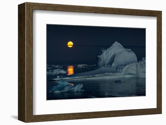 Icebergs and a full moon, Thule, North Greenland-Uri Golman-Framed Photographic Print