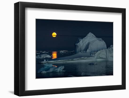 Icebergs and a full moon, Thule, North Greenland-Uri Golman-Framed Photographic Print