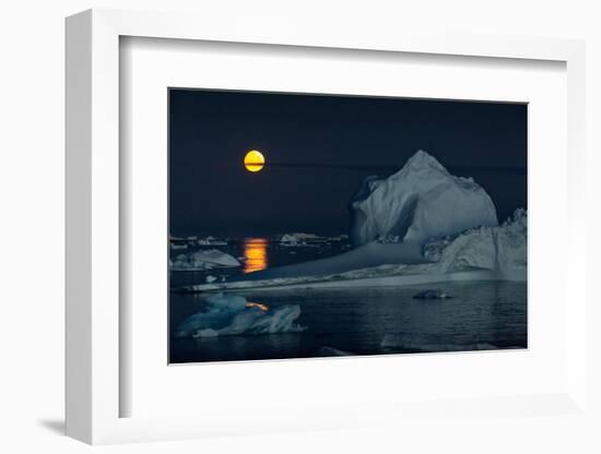 Icebergs and a full moon, Thule, North Greenland-Uri Golman-Framed Photographic Print