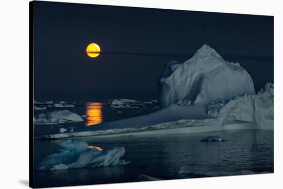 Icebergs and a full moon, Thule, North Greenland-Uri Golman-Stretched Canvas