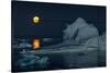 Icebergs and a full moon, Thule, North Greenland-Uri Golman-Stretched Canvas