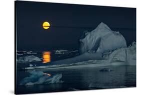 Icebergs and a full moon, Thule, North Greenland-Uri Golman-Stretched Canvas