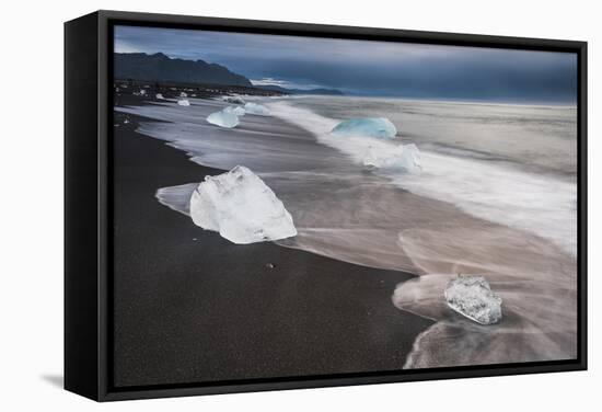 Icebergs at Sunrise on Jokulsarlon Beach, Iceland, Polar Regions-Matthew Williams-Ellis-Framed Stretched Canvas