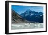 Icebergs float in a cold lake with a large snow covered mountain, South Island, New Zealand-Logan Brown-Framed Photographic Print