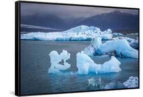 Icebergs Floating in the Glacier Lagoon Beneath Breidamerkurjokull Glacier, Jokulsarlon-Andrew Sproule-Framed Stretched Canvas