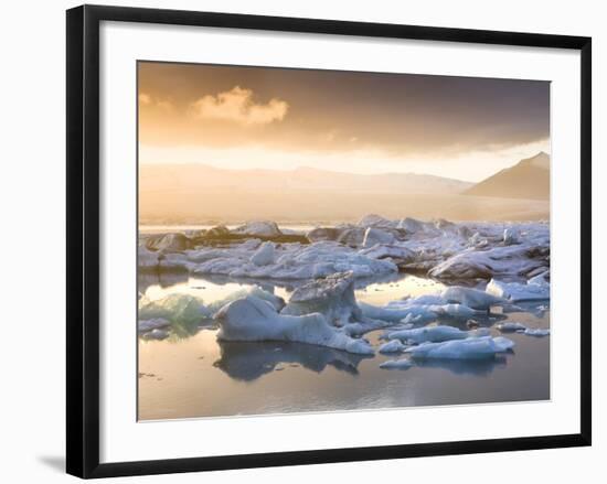 Icebergs Floating on the Jokulsarlon Glacial Lagoon at Sunset, Iceland, Polar Regions-Lee Frost-Framed Photographic Print