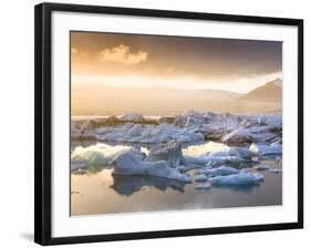 Icebergs Floating on the Jokulsarlon Glacial Lagoon at Sunset, Iceland, Polar Regions-Lee Frost-Framed Photographic Print