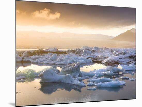 Icebergs Floating on the Jokulsarlon Glacial Lagoon at Sunset, Iceland, Polar Regions-Lee Frost-Mounted Photographic Print