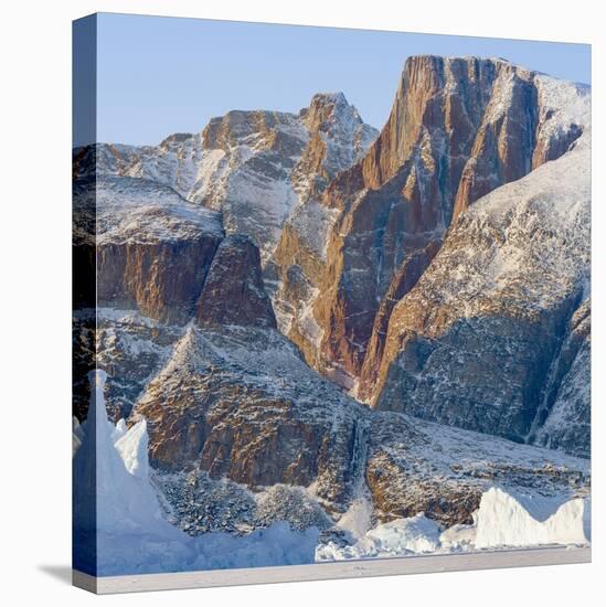 Icebergs in front of Appat Island, frozen into the sea ice of the Uummannaq fjord. Greenland-Martin Zwick-Stretched Canvas