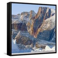 Icebergs in front of Appat Island, frozen into the sea ice of the Uummannaq fjord. Greenland-Martin Zwick-Framed Stretched Canvas